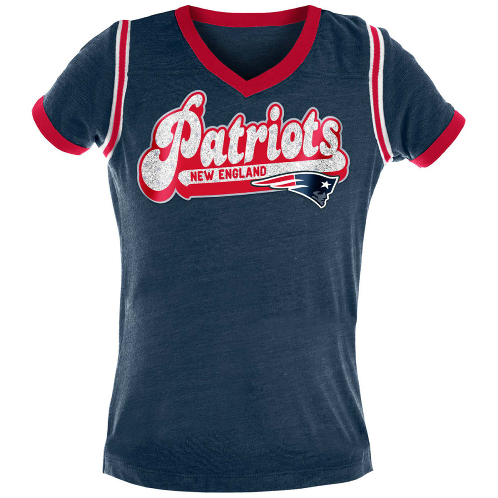 NEW ENGLAND PATRIOTS Big Girls' Trim V-Neck Short-Sleeve Tee 4-5