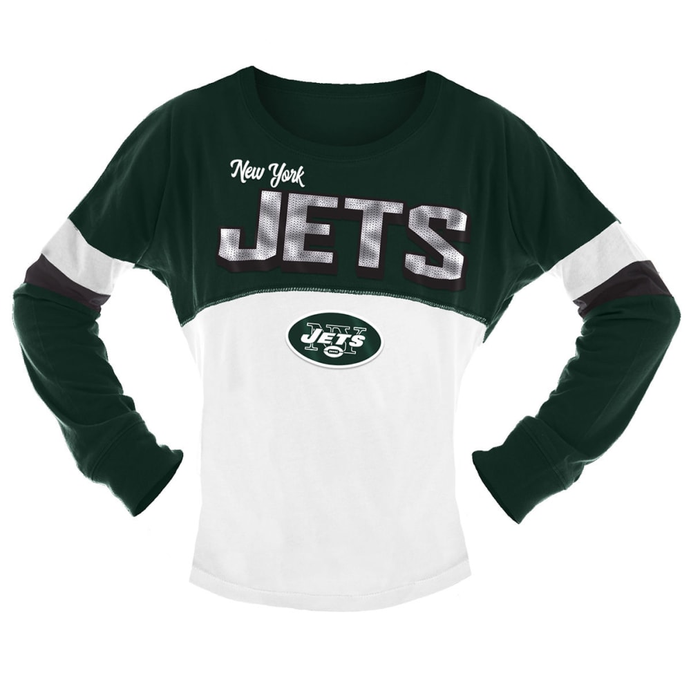 NEW YORK JETS Big Girls' Sequin Crew Long-Sleeve Shirt 6-6X