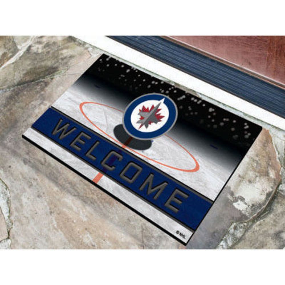 FAN MATS Winnipeg Jets Crumb Rubber Door Mat, Black/Blue ONE SIZE