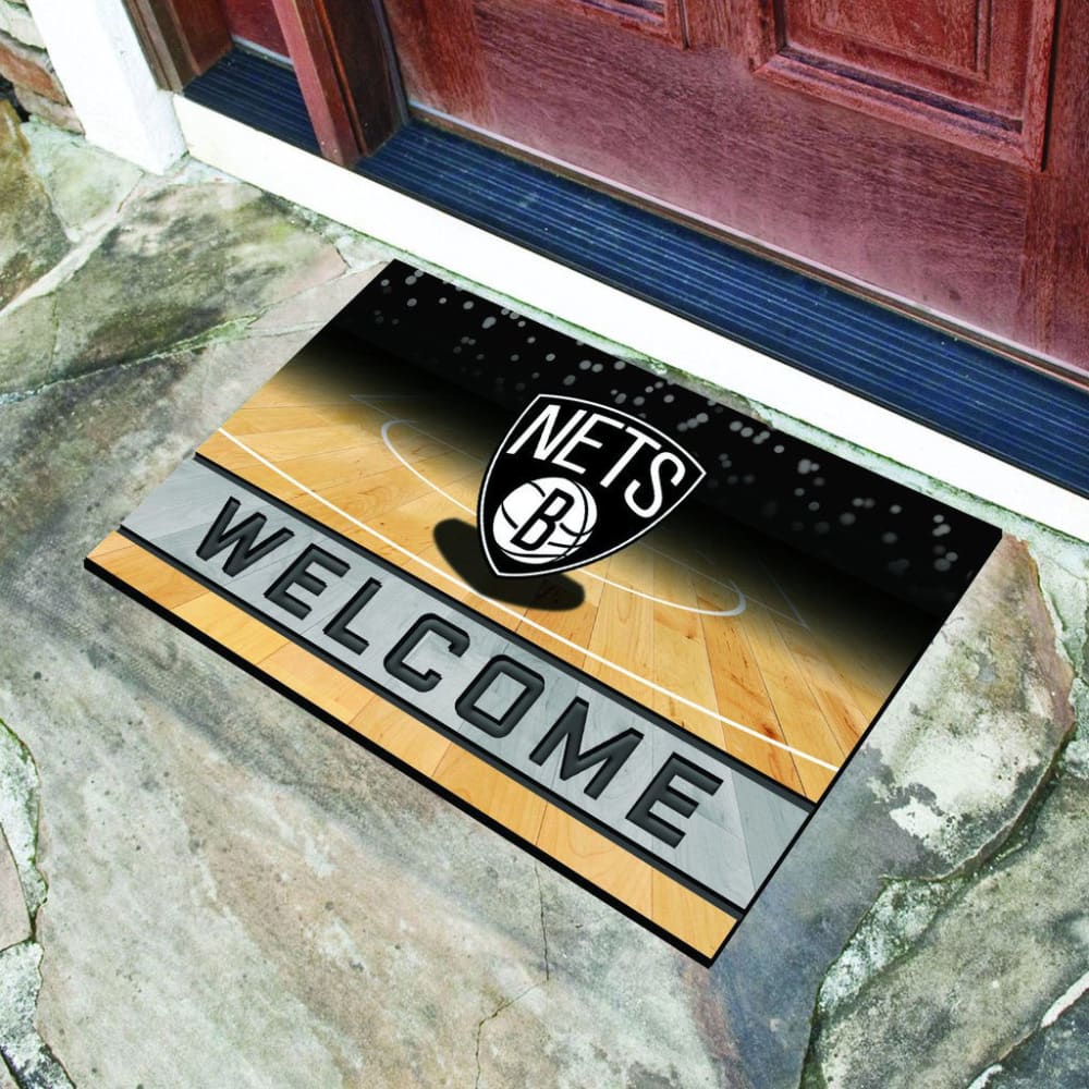 FAN MATS Brooklyn Nets Crumb Rubber Door Mat, Black ONE SIZE