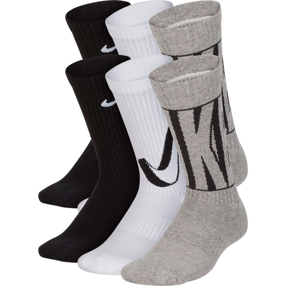 NIKE Big Kids' Performance Cushioned Crew Big Training Socks, 6-Pack M