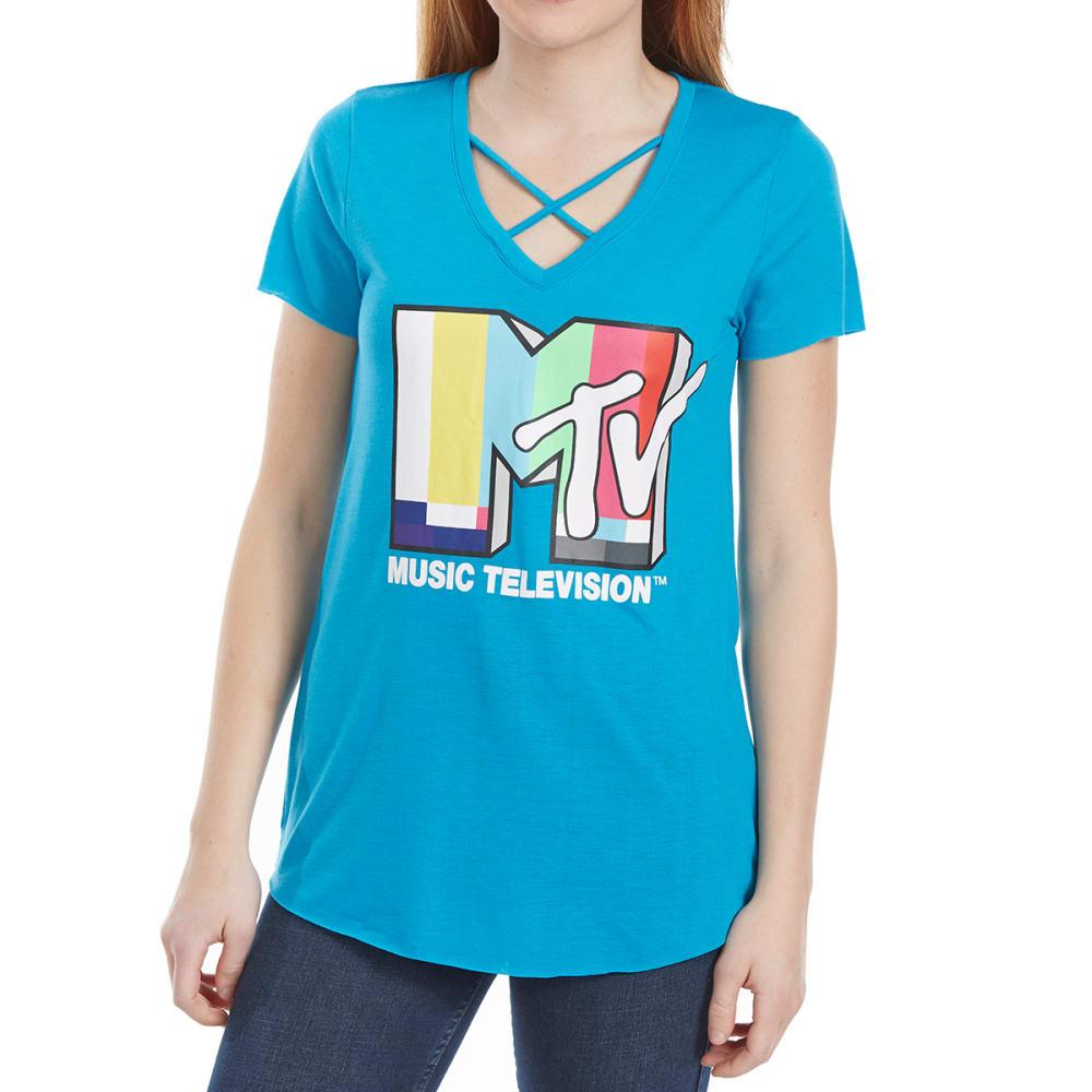 FREEZE Juniors' MTV Crisscross Neck Short-Sleeve Tee S