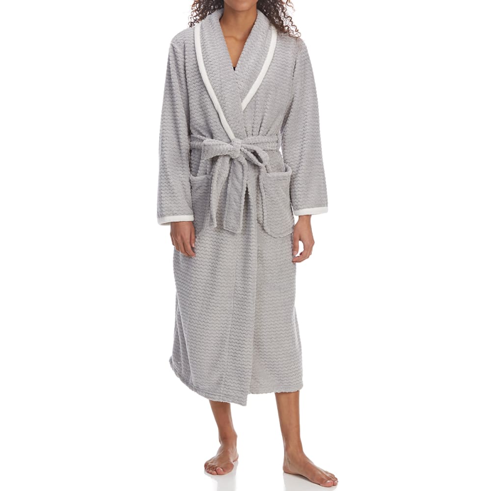 Carole Hochman Women’s Grey Textured Plush Wrap Robe / Various Sizes