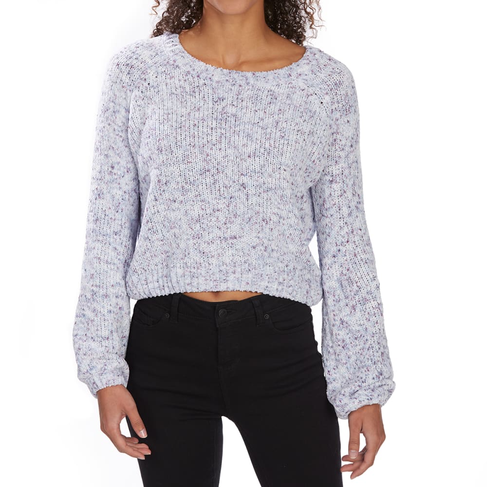 ALMOST FAMOUS Juniors' Space-Dye Chenille Knit Balloon Sleeve Crop Top S
