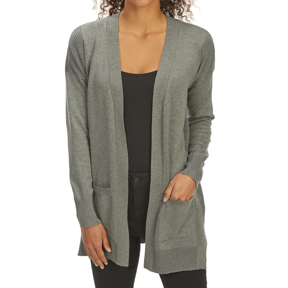 PINK ROSE Juniors' Drop-Shoulder Ribbed Open Cardigan S