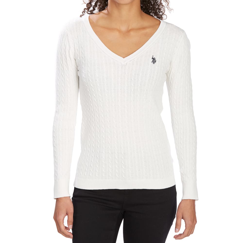 U S Polo Assn Womens Cable V Neck Long Sleeve Sweater Bobs Stores