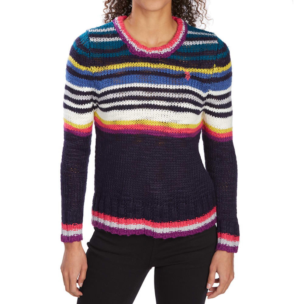 U.S. POLO ASSN. Women's Multi-Stripe Crew Long-Sleeve Sweater S