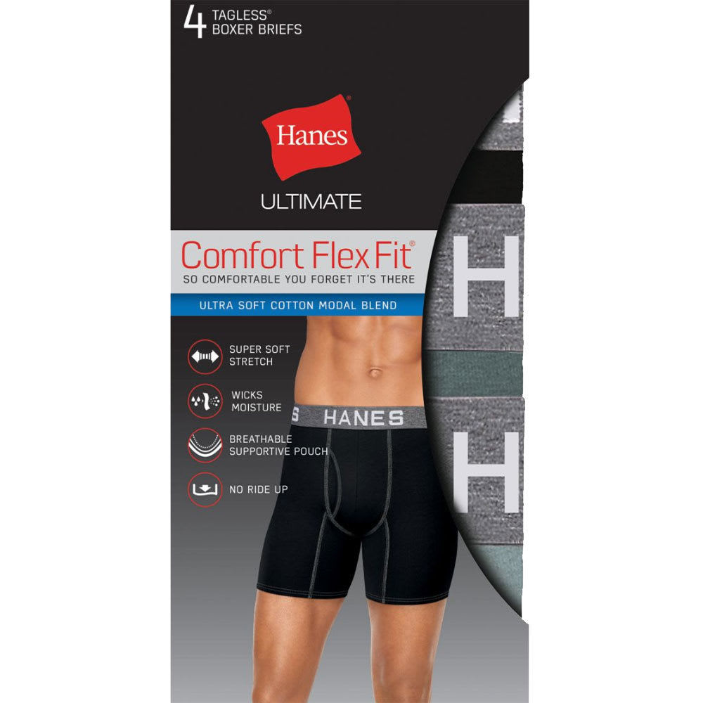 Hanes Cool Comfort Tagless Boxer Briefs, 4 Pack