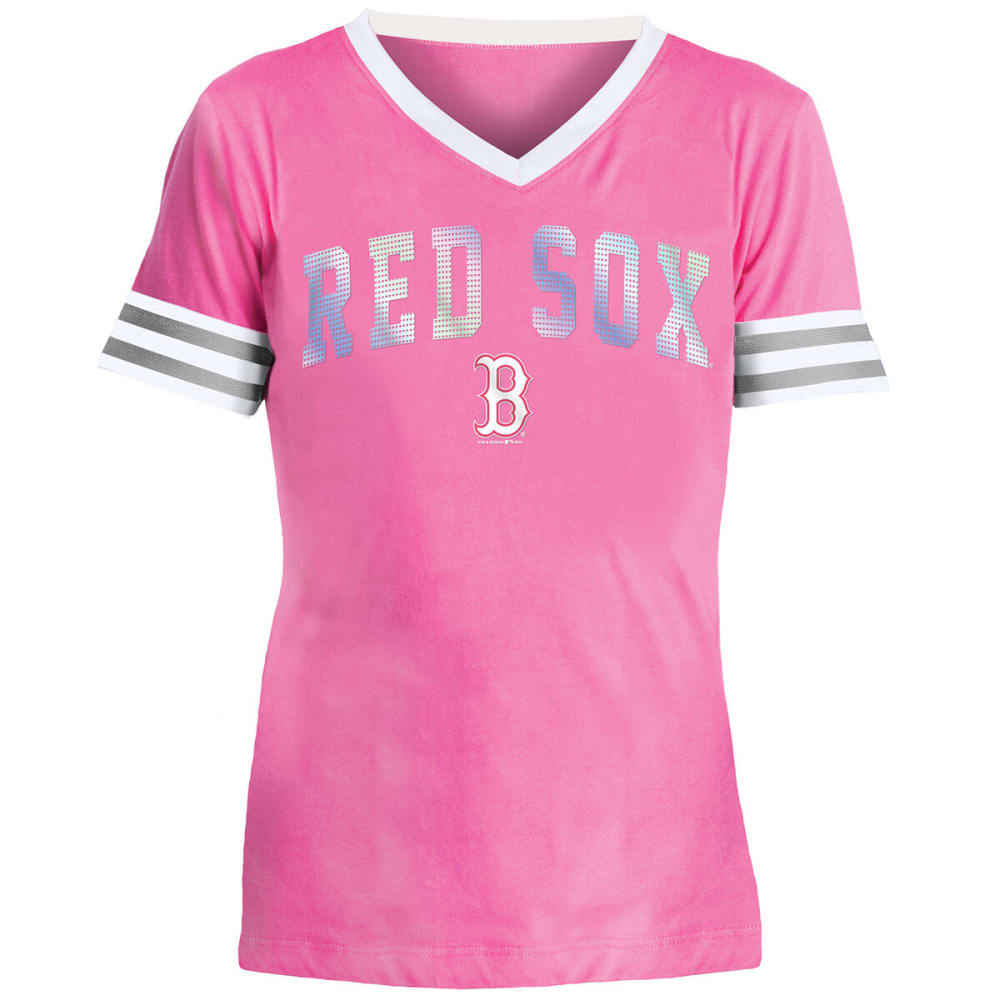 BOSTON RED SOX Girls' Short-Sleeve V-neck Tee 4/5