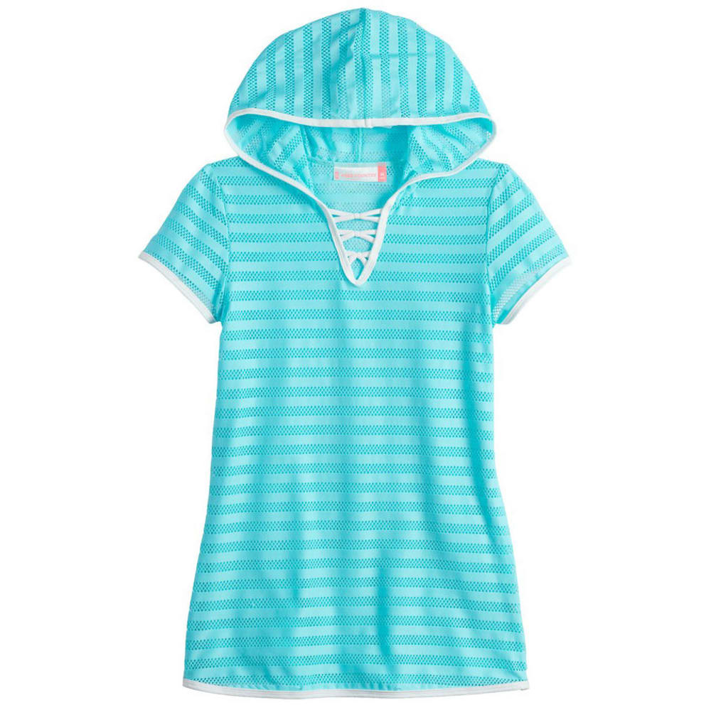 FREE COUNTRY Girls' Mesh Stripe Hooded Criss Cross Cover Up S