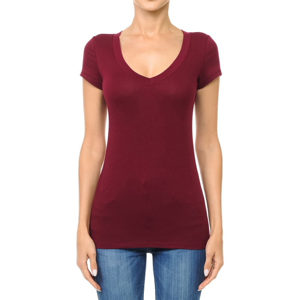 AMBIANCE Juniors' Basic Short-Sleeve V-Neck Tee S