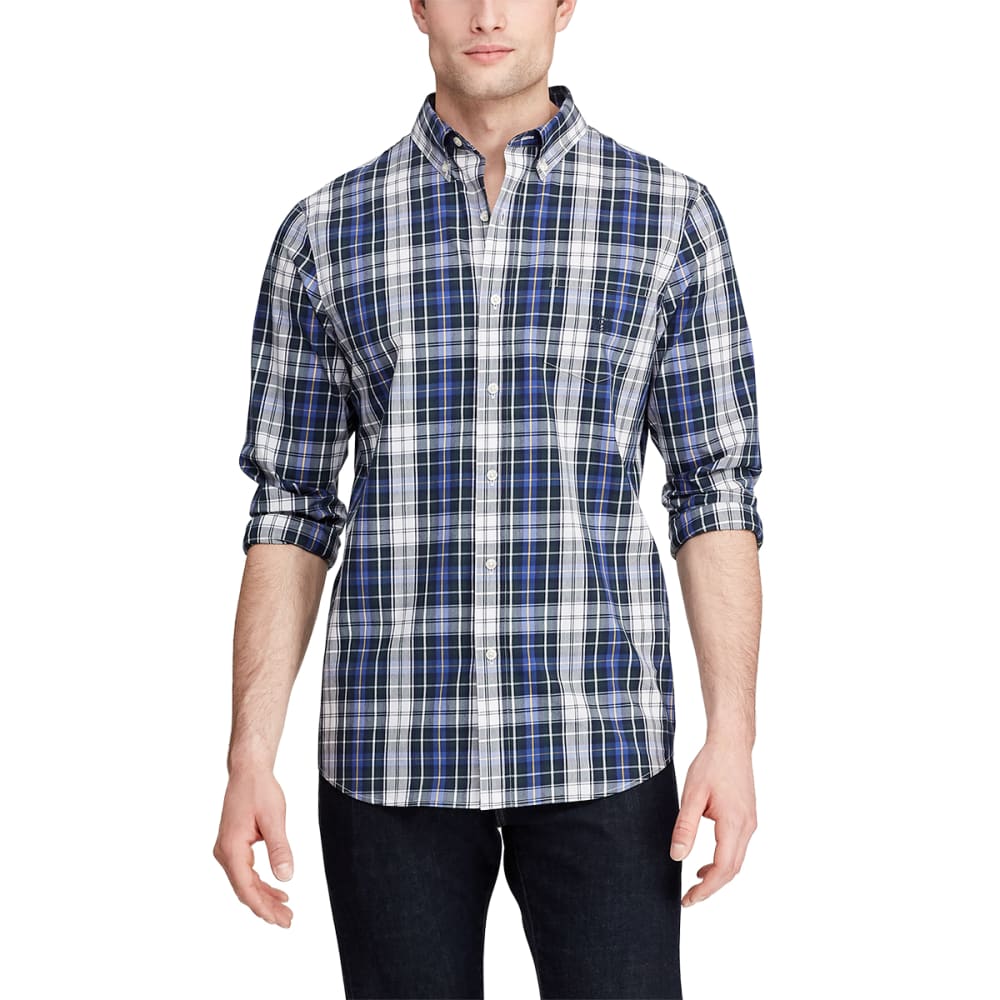 CHAPS Men's Long-Sleeve Easycare Stretch Plaid Woven Button-Down Shirt M