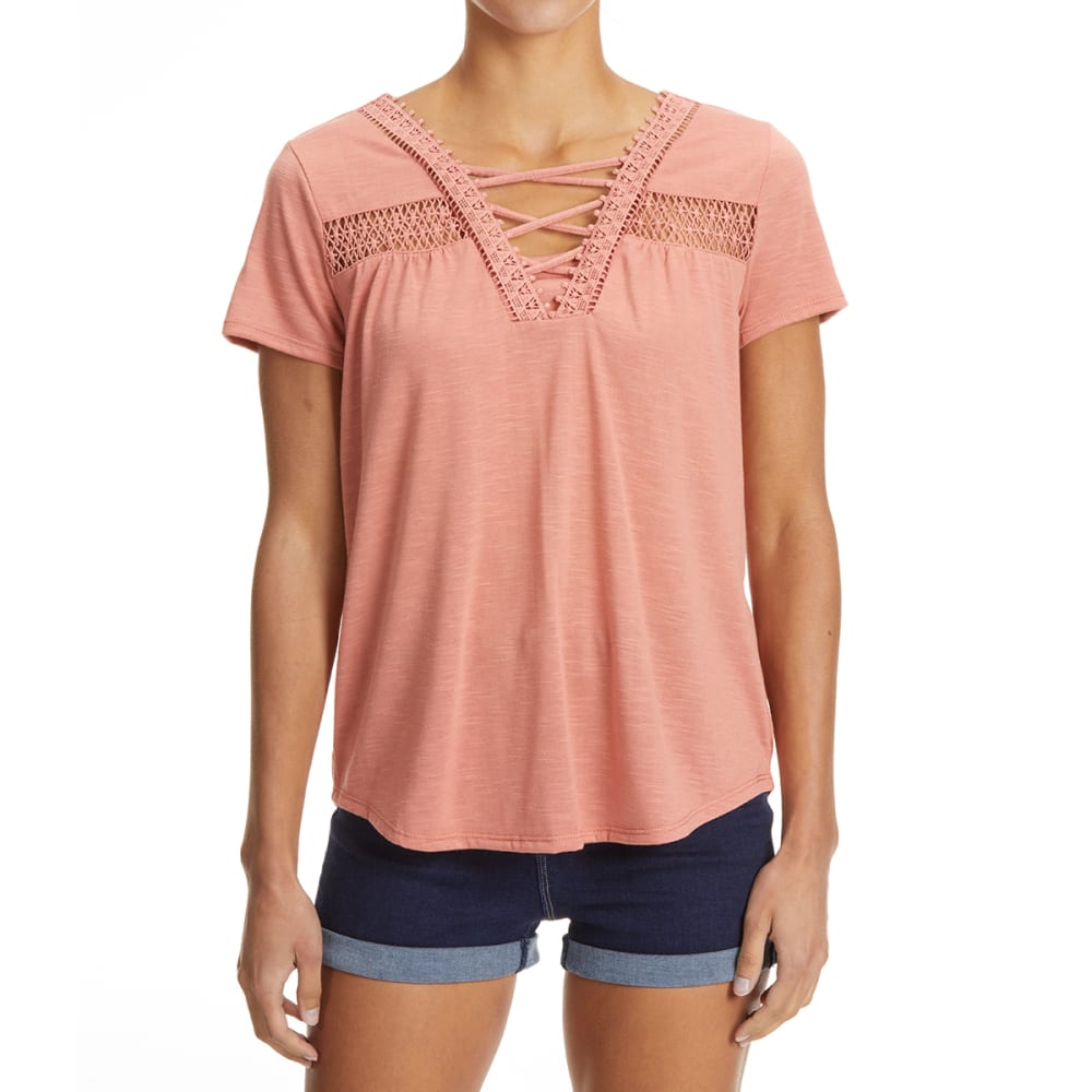 ABSOLUTELY FAMOUS Women's ShortSleeve Lace Trim Knit Top Bob’s Stores