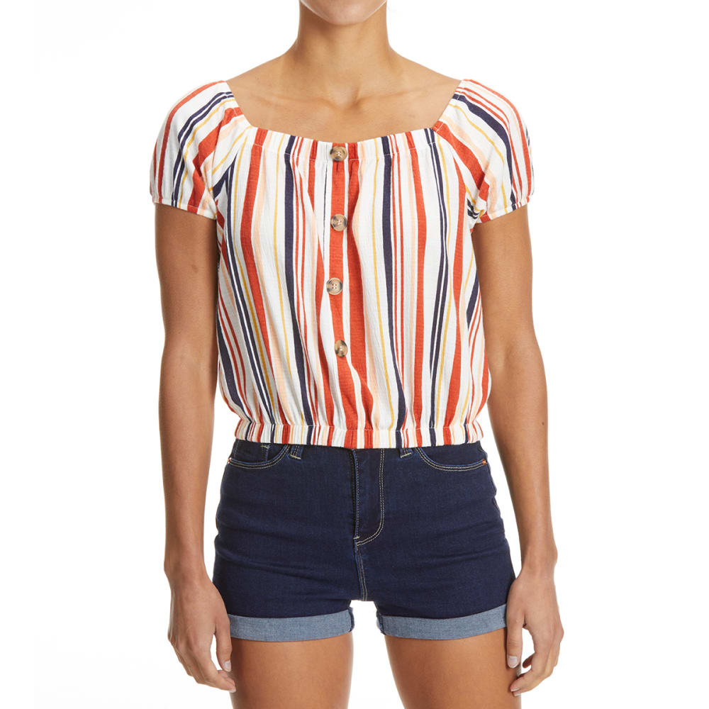 ALMOST FAMOUS Juniors' Faux Button Front Puff Sleeve Top S