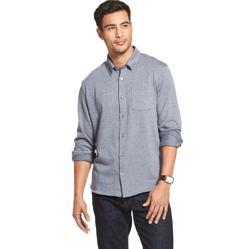 VAN HEUSEN Men's Never Tuck Long Sleeve Jacquard Button-Front Shirt ...