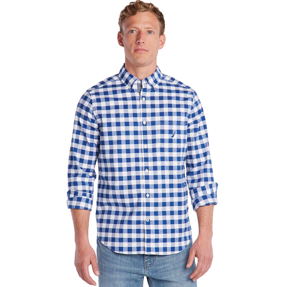 NAUTICA Men's Long-Sleeve Cotton Plaid Stretch Popllin Shirt M