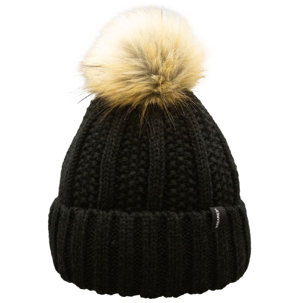 SCREAMER Women's Jen Chunky Roll Up Knit Hat with Pom ONE SIZE