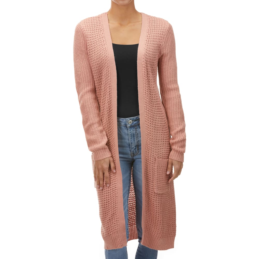 AMBIANCE Juniors' Long-Sleeve Waffle Knit Open Front Cardigan S