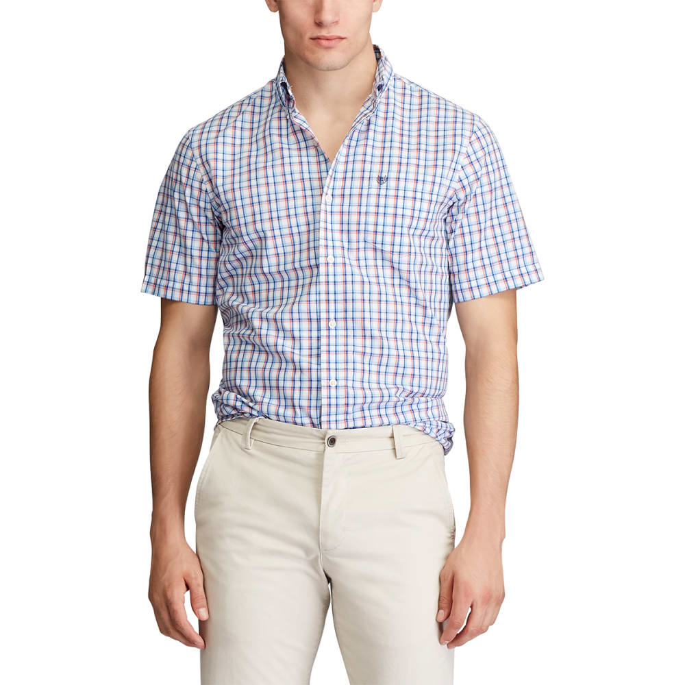 CHAPS Men's Short-Sleeve Woven Checked Poplin Shirt M
