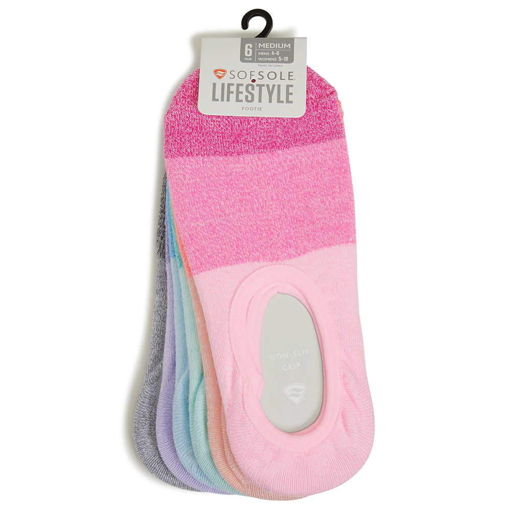SOF SOLE Women's Sunset Marl No Show Non-Slip Socks, 6-Pack M