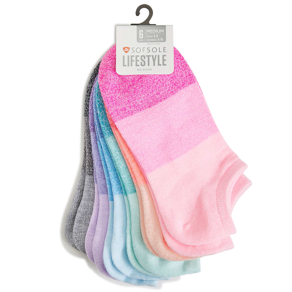 SOF SOLE Women's Sunset Marl Brights No Show Stay-Put Socks, 6-Pack M