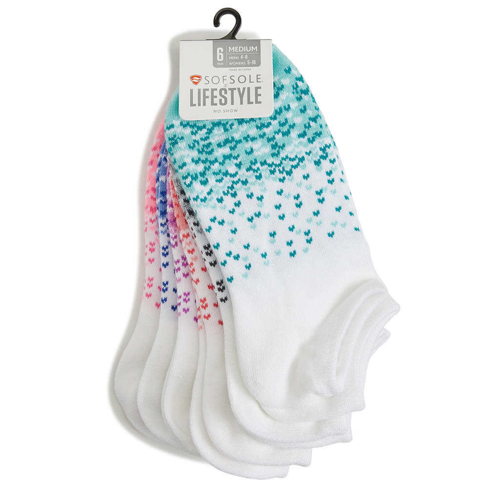 SOF SOLE Women's No Show Confetti Heart Stay-Put Socks, 6-Pack M