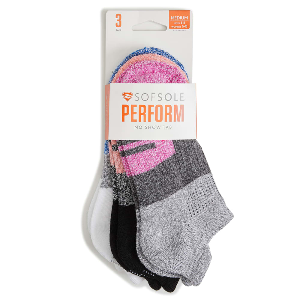 SOF SOLE Women's Assorted No Show Tab Socks, 3-Pack M