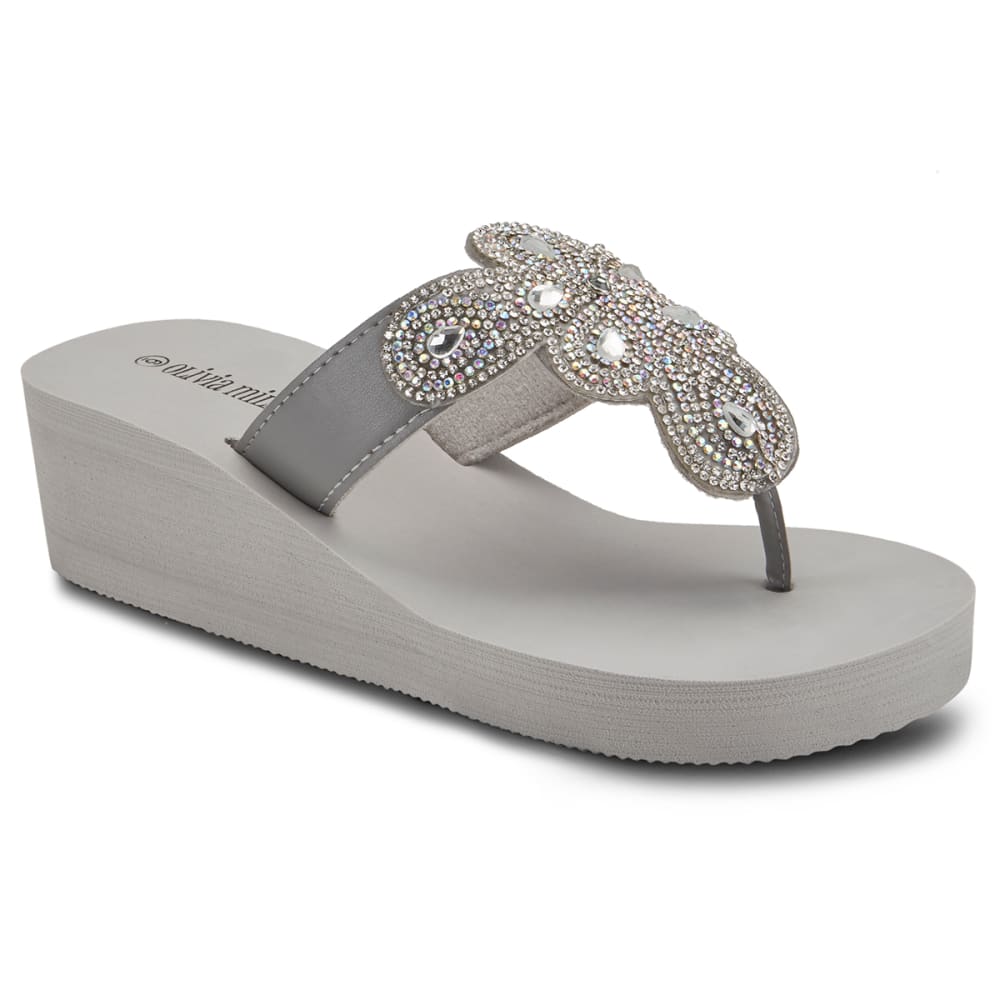 OLIVIA MILLER Women's Rhinestone Obsessed Wedge Sandals 6