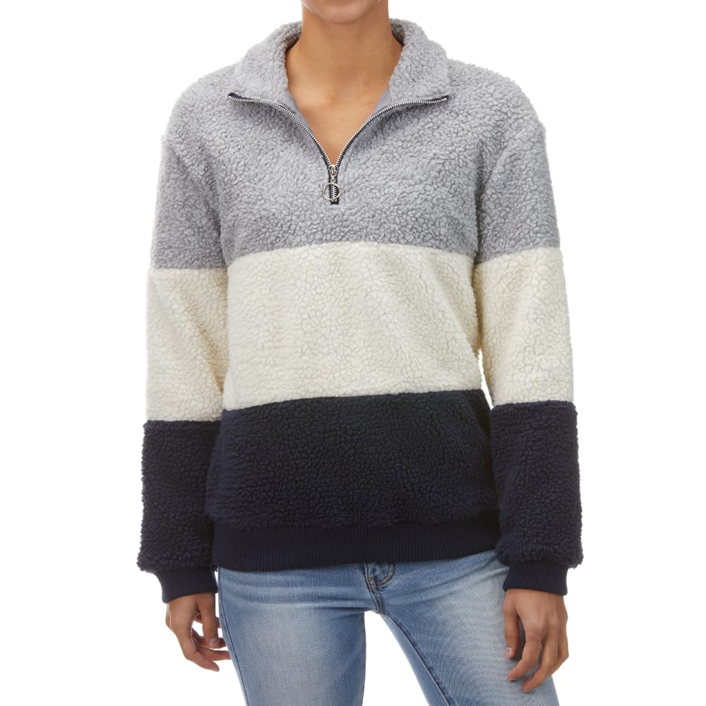 AMBIANCE Juniors' Color Block Mock Neck Quarter Zip Sweater - Bob’s Stores