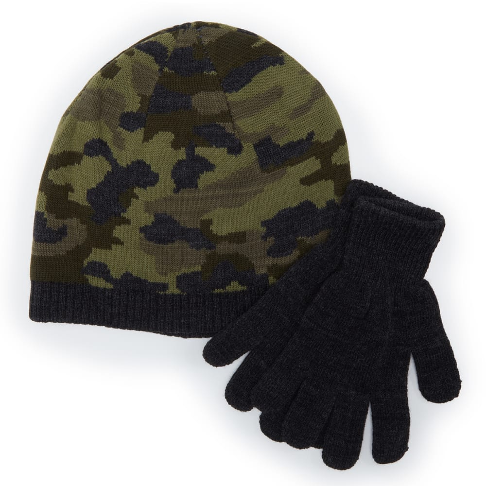 HANES Boys' Thermal Knit Reversible Beanie/Gloves Set ONE SIZE