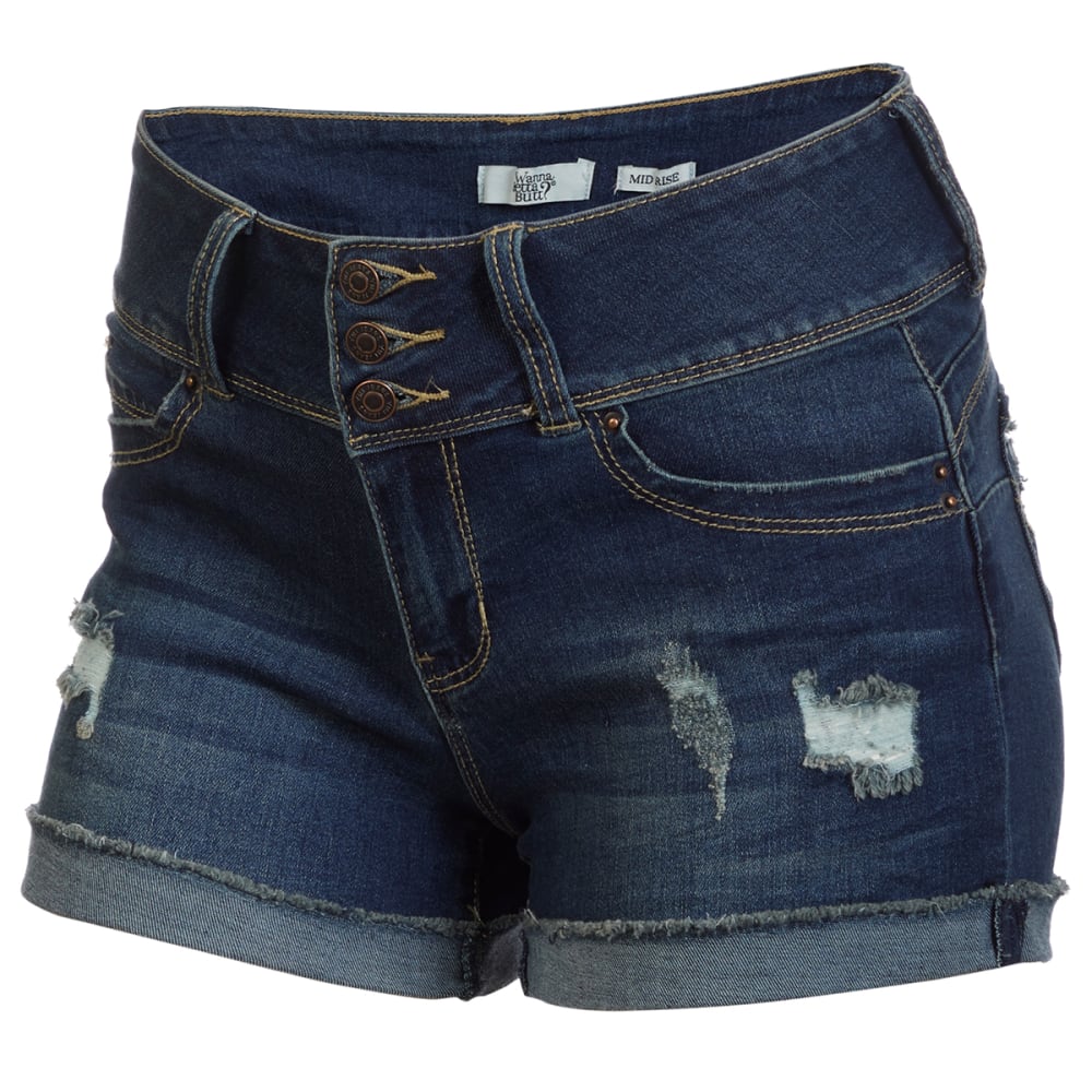 YMI Juniors' Mid-Rise 3-Button Cuffed Hem Denim Shorts - Bob’s Stores