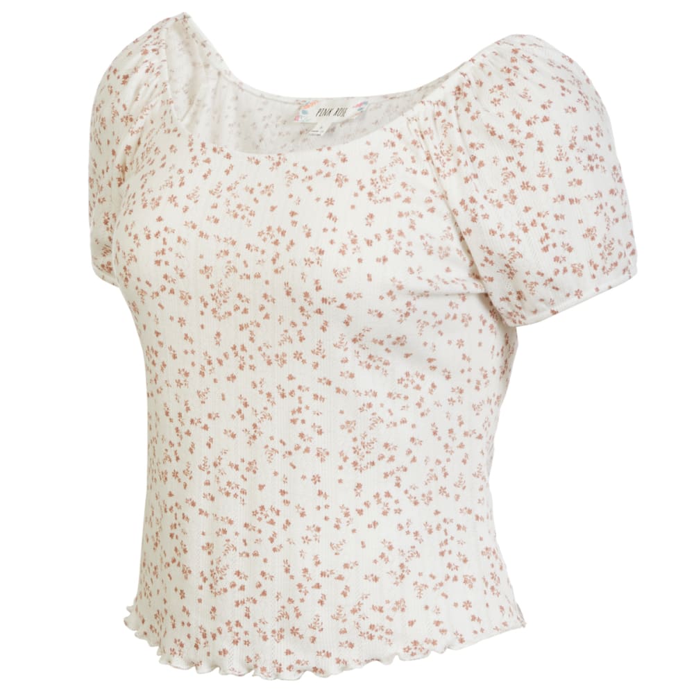 PINK ROSE Juniors' Elastic Neck Pointelle Tee S