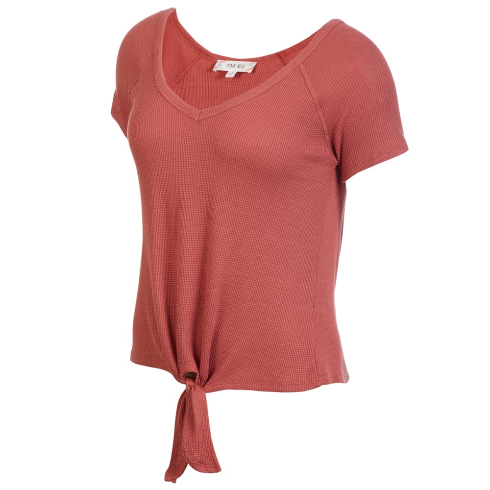 PINK ROSE Juniors' V-Neck Tie Front Tee S