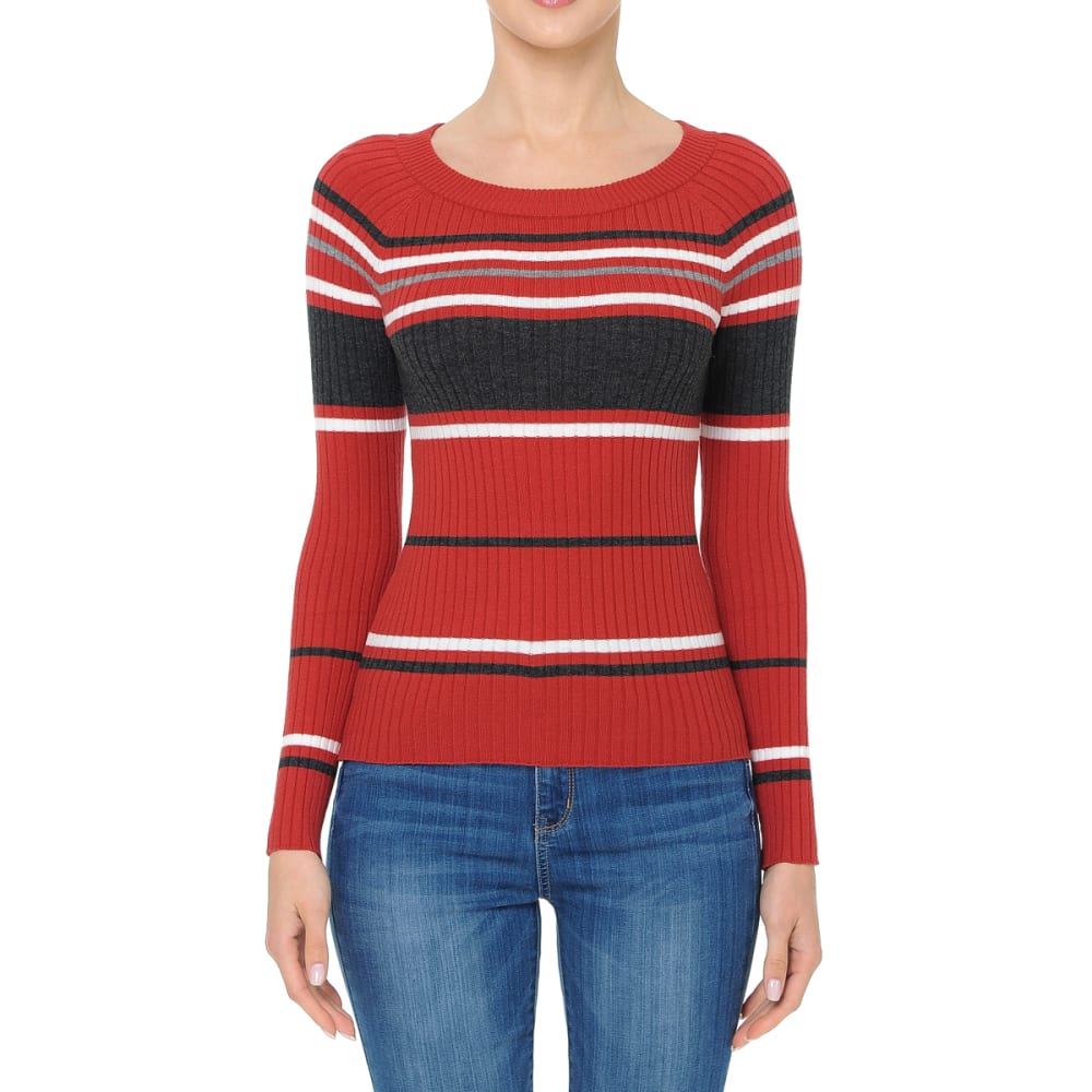 AMBIANCE Juniors' Multi-Striped Long Sleeve Sweater S