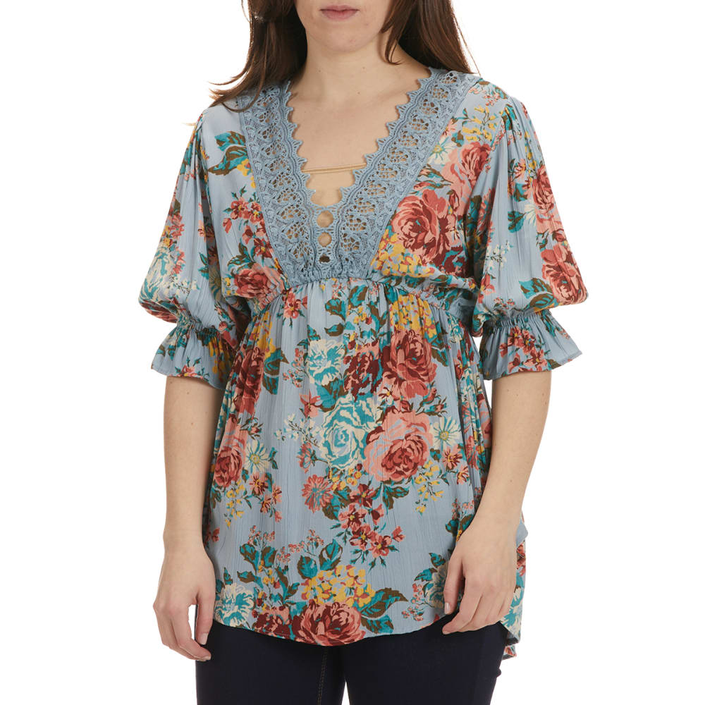 ANGIE Women's Ruffle Elbow Puff Sleeve Top S