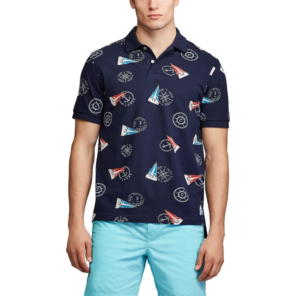 CHAPS Men's Nautical Print Short Sleeve Polo L