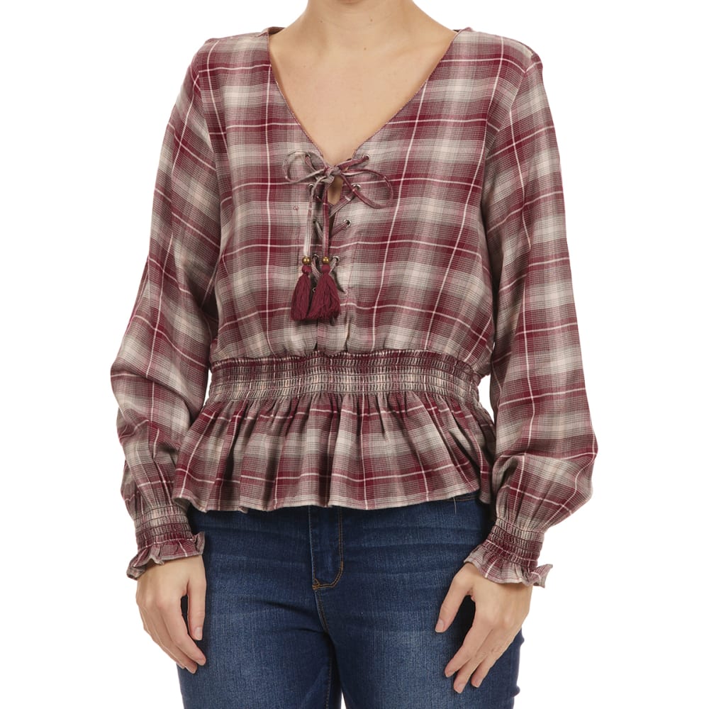 ANGIE Juniors' Smocked Ruffled Sleeve Top M