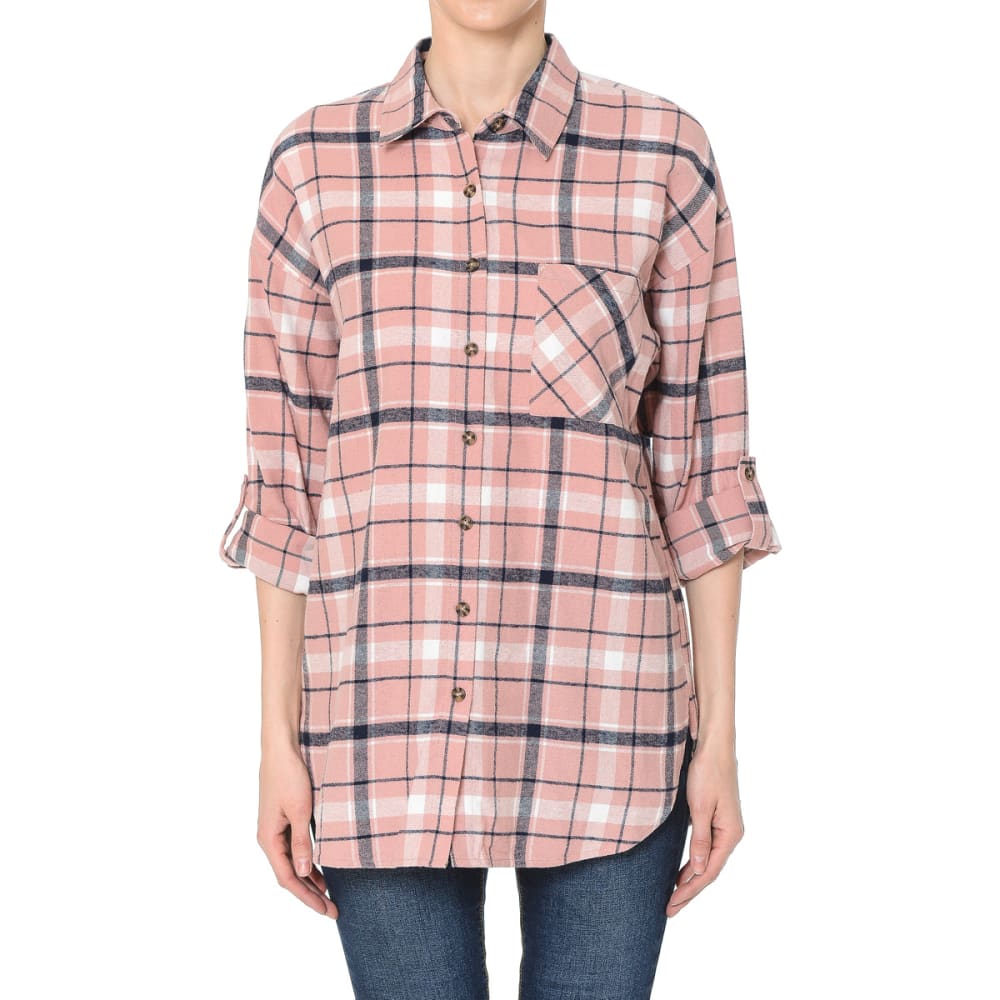 AMBIANCE Women's Oversize Long Sleeve Flannel Shirt S