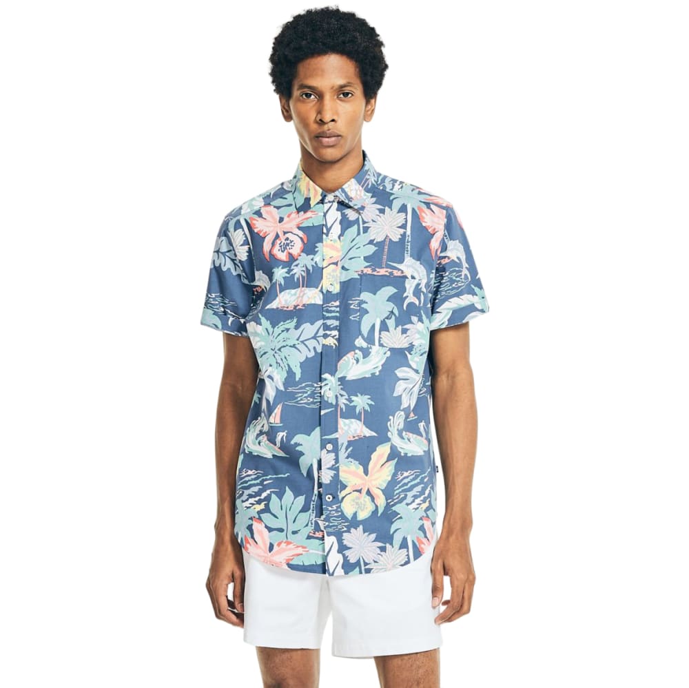 NAUTICA Men's Printed Poplin Short-Sleeve Shirt M