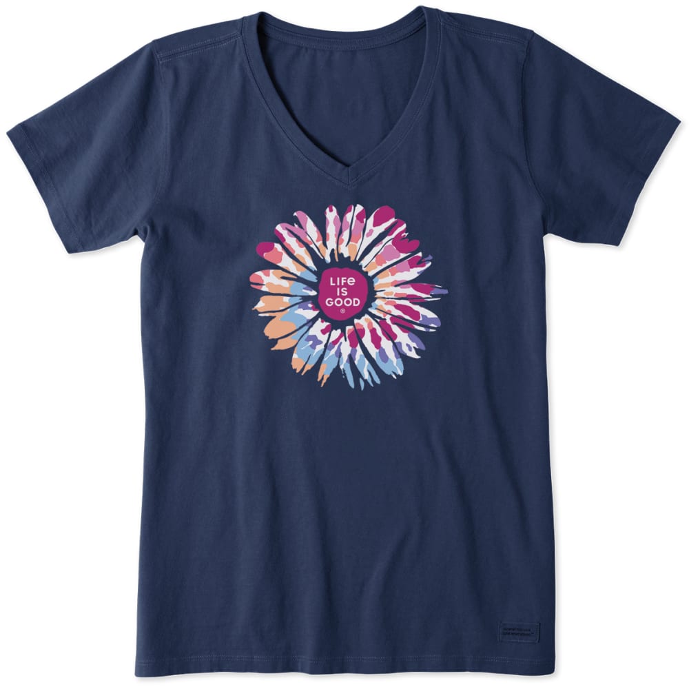 LIFE IS GOOD Women's Tie-Dye Daisy Crusher Lite Short-Sleeve Vee Tee S