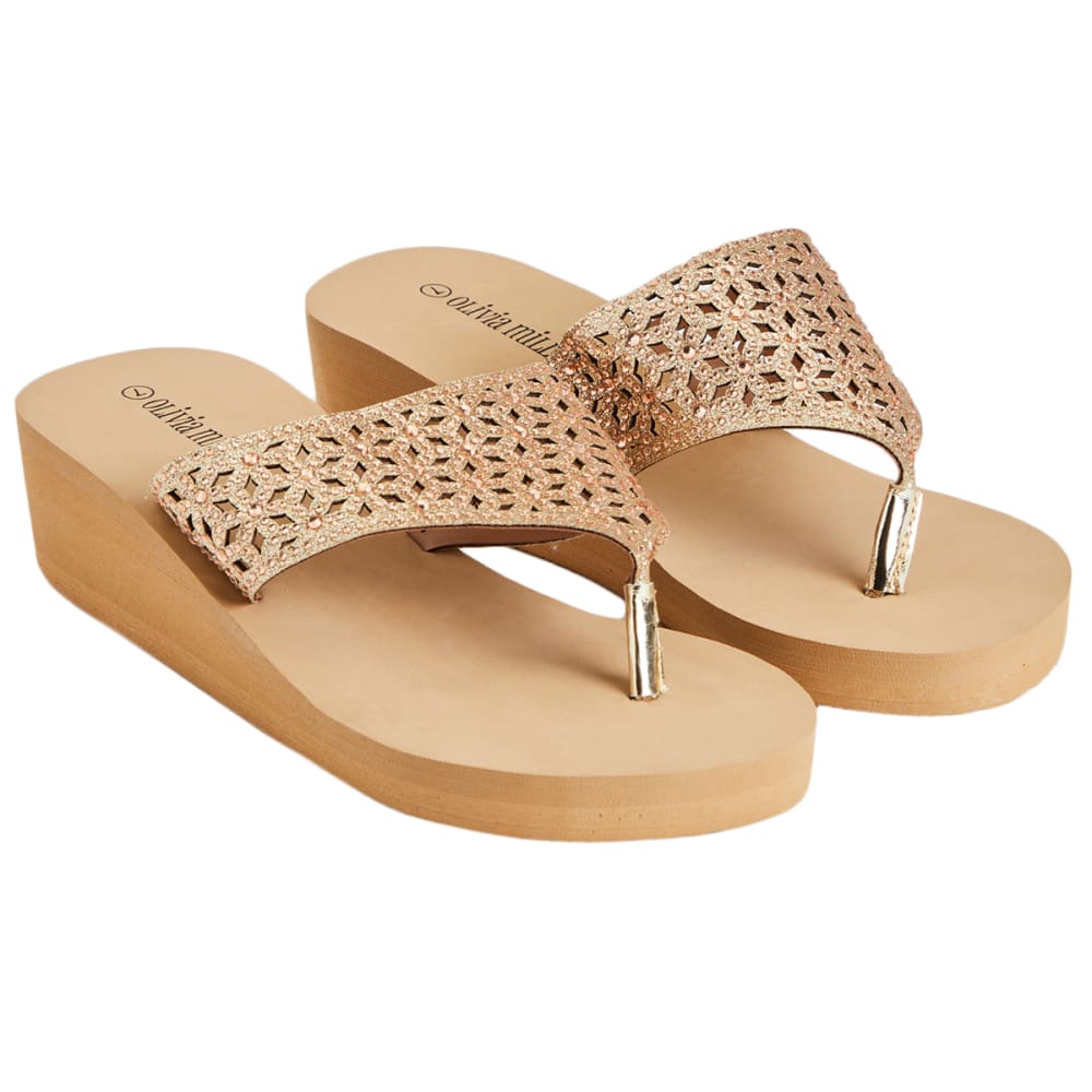 OLIVIA MILLER Women's Shimmer Wedge Sandals 6