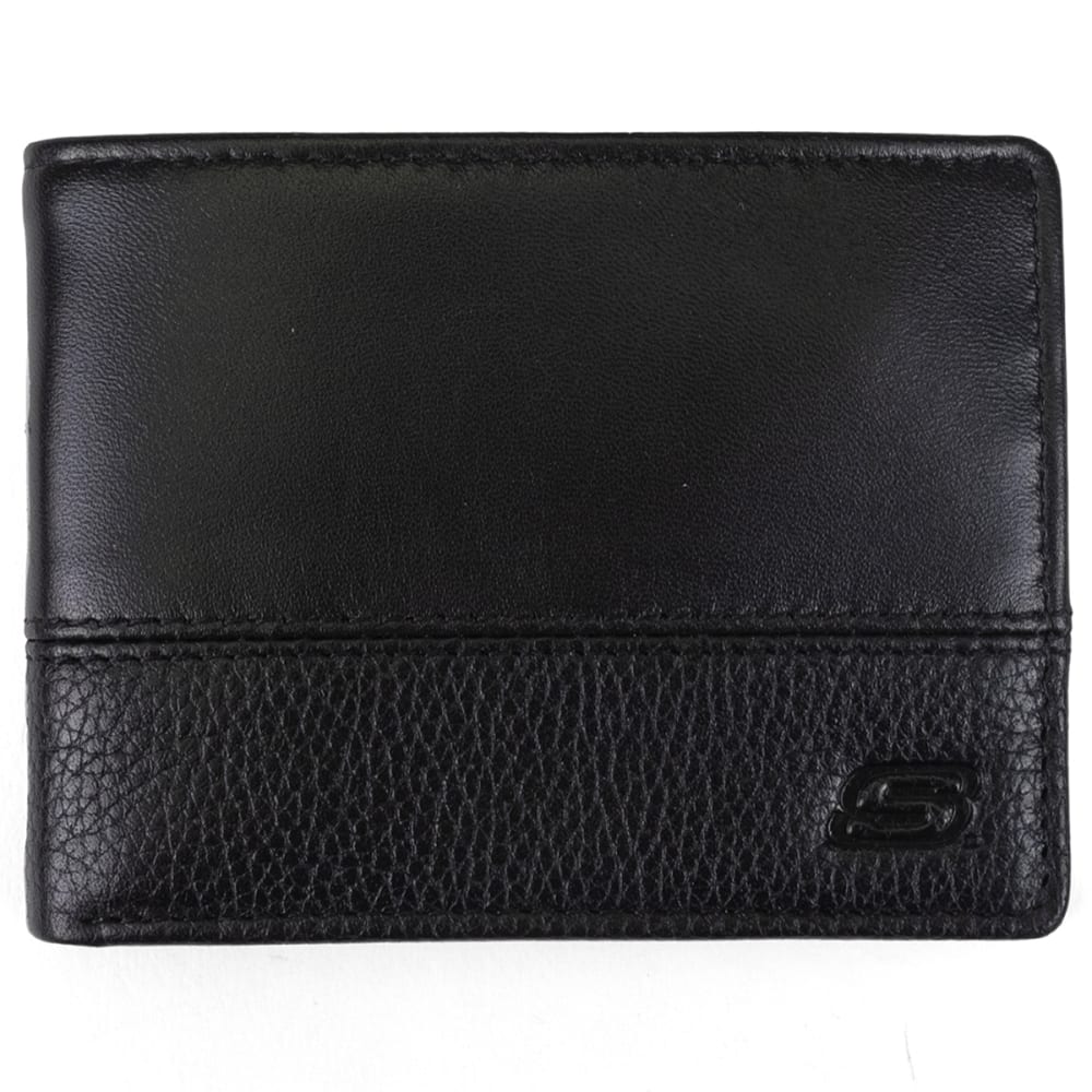 SKECHERS Men's Smooth Pebble Tonal Slimfold Leather Wallet ONE SIZE