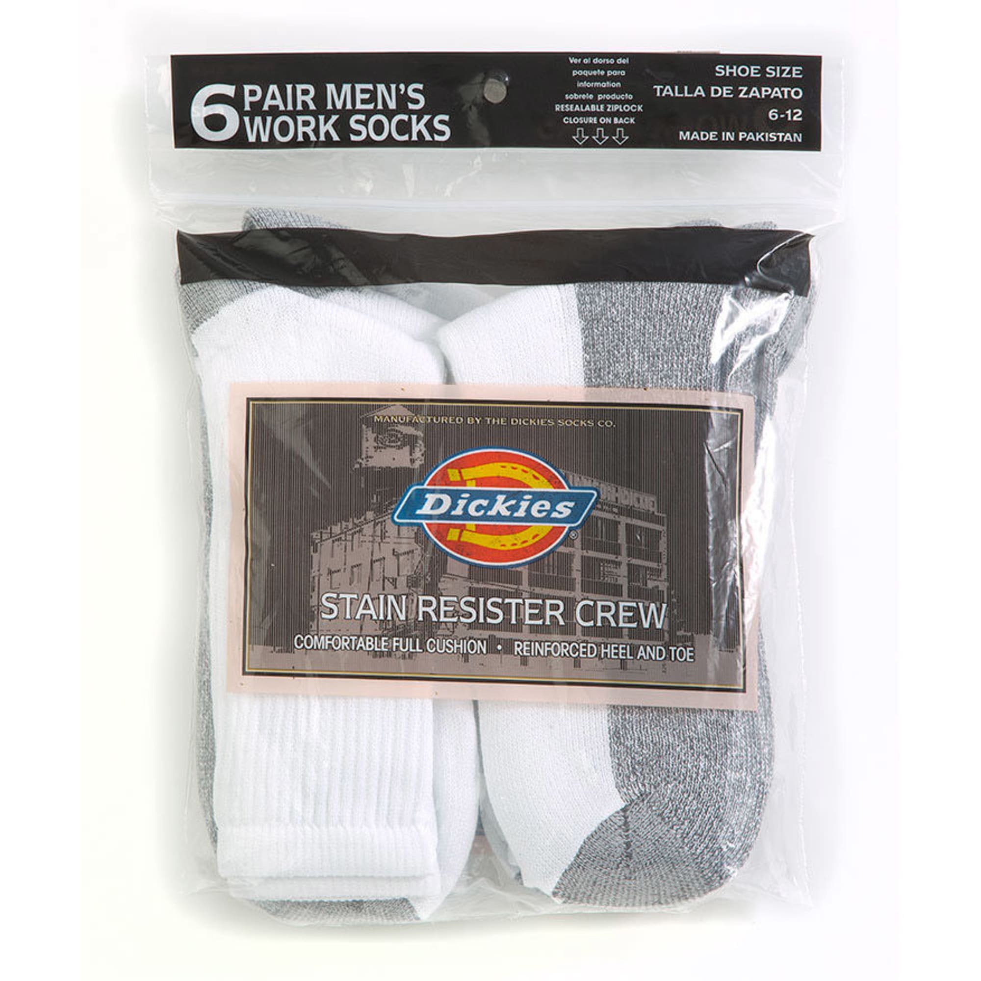 Dickies Mens 6 Pack Stain Resister Crew Socks
