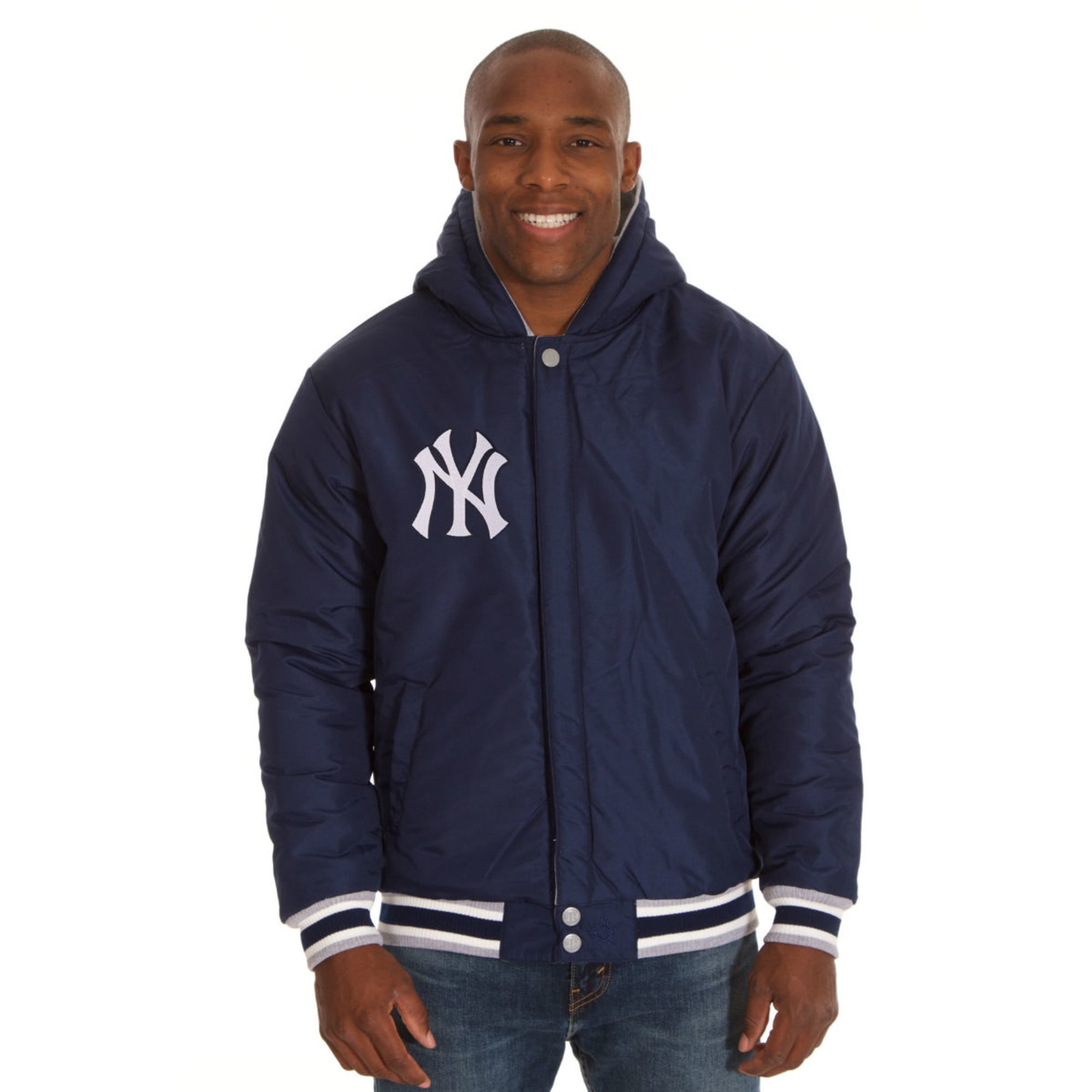 New York Yankees Two-Tone Reversible Fleece Hooded Jacket - Navy