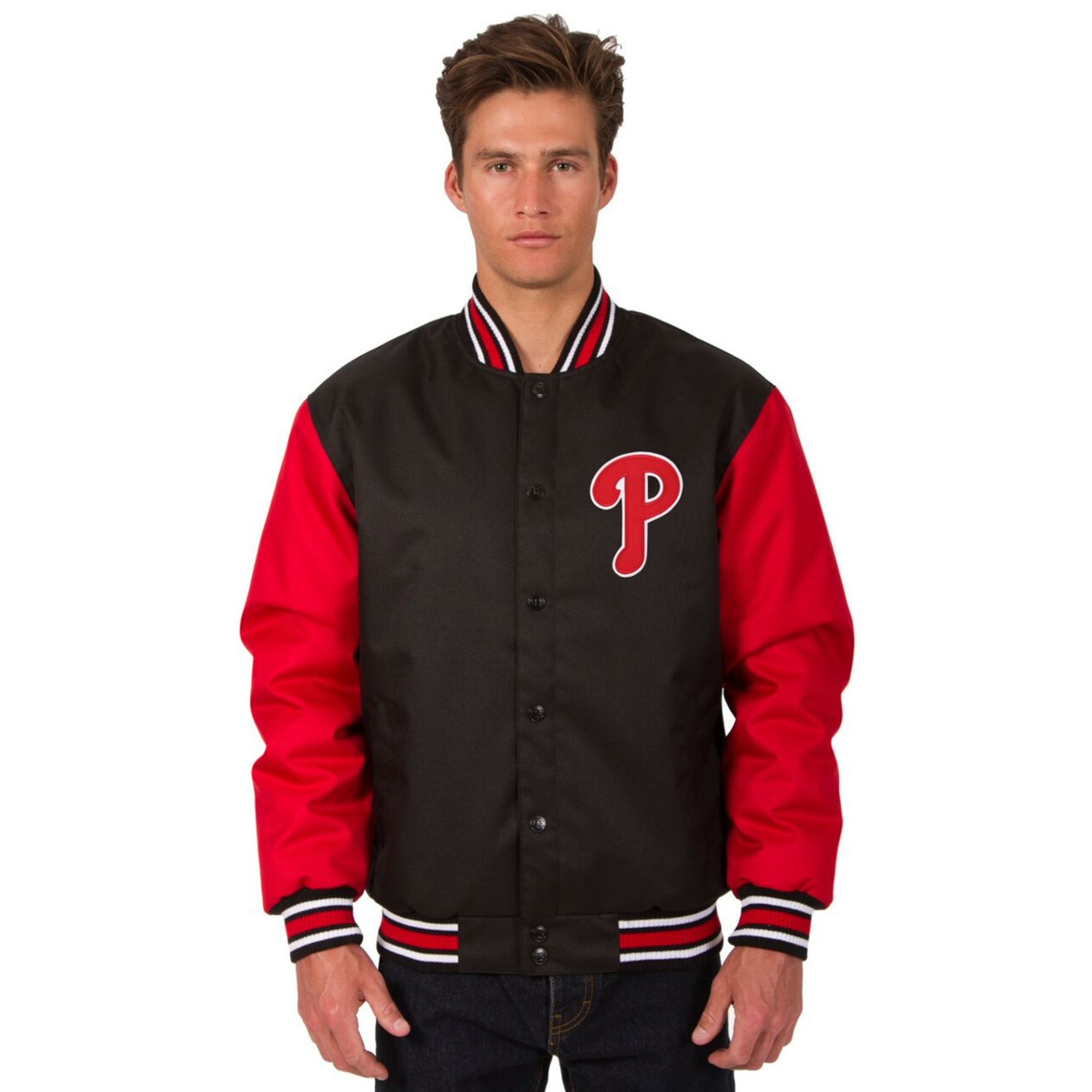 Philadelphia Phillies JH Design Poly Twill Jacket - Black/Red