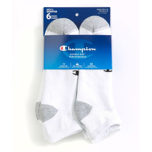 CHAMPION Men's Quarter Socks, 6-Pack