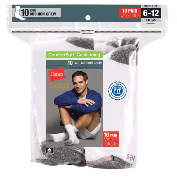 HANES Classics Men's Crew Socks, 10-Pack