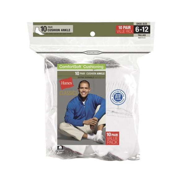 HANES Classics Men's Ankle Socks, 10-Pack