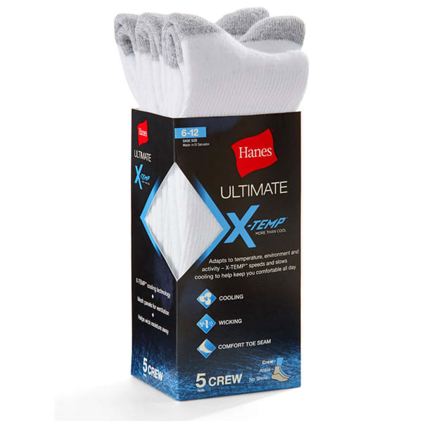 HANES Men's Ultimate X-Temp Crew Socks, 5-Pack