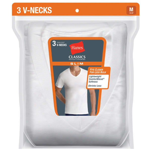 HANES Men's Classics Slim Fit V-Neck Tees, 3-Pack